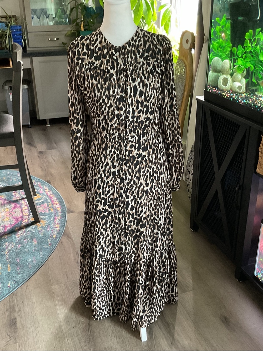Banana Republic Leopard Print Long Sleeve Maxi Dress - Black & Cream